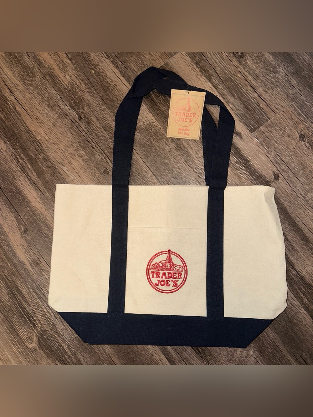 Trader Joe's Canvas Tote Bag in Natural and Black NWT